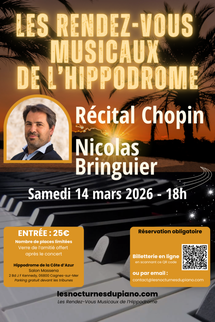 Portrait d'un des artistes solistes de la programmation 2026 des Rendez-Vous musicaux de l'Hippodrome 2026 : Nicolas Bringuier