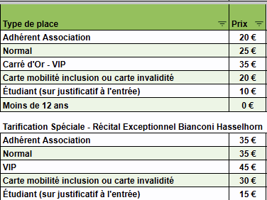 Tarification 2026 pour le Festival Les Nocturnes du piano